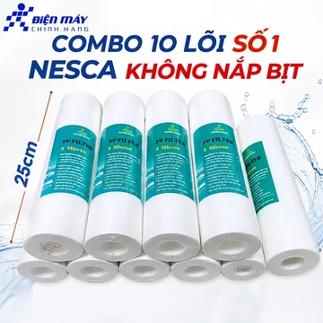 COMBO 10 Lõi lọc nước SỐ 1 NESCA KHÔNG NẮP BỊT dài 25cm sử dụng cho các dòng máy lọc nước RO,NANO