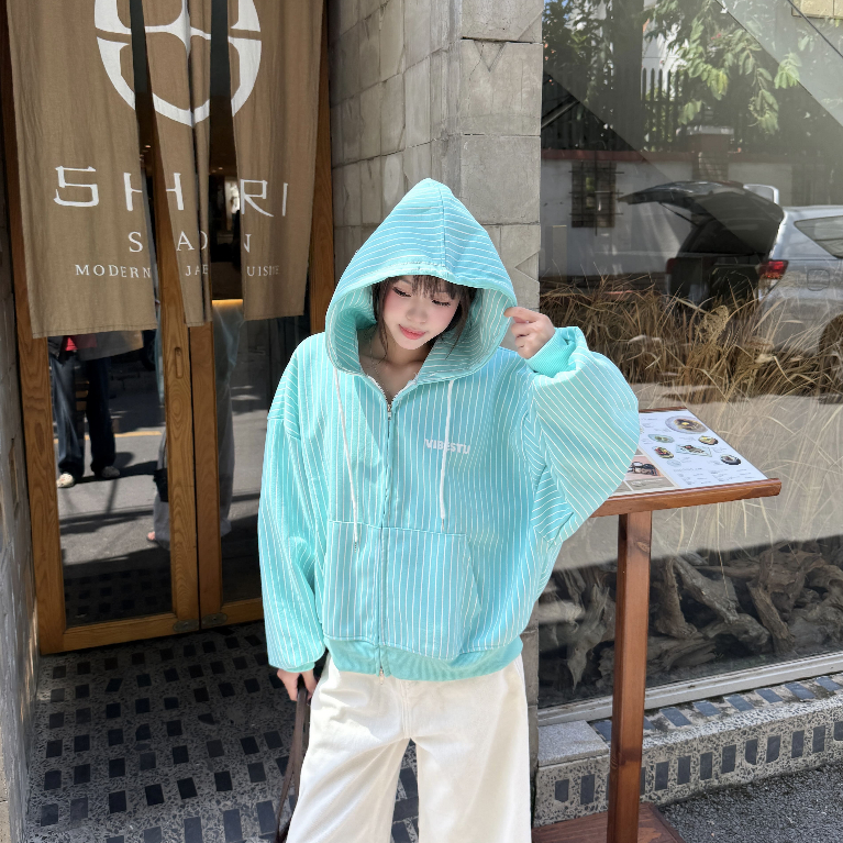 Áo Hoodie Sọc Dọc Nỉ 2 Da  VIBESTU " Logo " Boxy Tay Dơi Unisex Nam Nữ | BigBuy360 - bigbuy360.vn