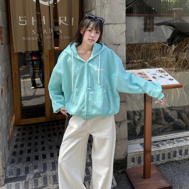 Áo Hoodie Sọc Dọc Nỉ 2 Da  VIBESTU " Logo " Boxy Tay Dơi Unisex Nam Nữ | BigBuy360 - bigbuy360.vn