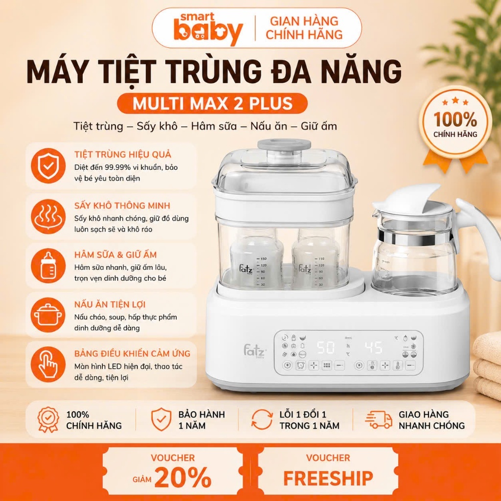 Máy tiệt trùng đun nước đa năng điện Tử FATZ BABY - MULTIMAX 2 PLUS - FB9025SL