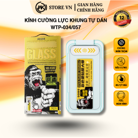 [KHUNG TỰ DÁN] Kính Cường Lực KINGKONG WK 034/057 Viền Đen Mỏng | Trong suốt HD/Chống nhìn trộm Cho iPhone X–17 Pro Max