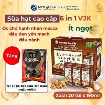 Sữa Hạt Cao Cấp 6 in 1 VJK Óc Chó Hạnh Nhân Macca Đậu Đen Đậu Nành & Yến Mạch Hộp 190ml Sữa Hạt Dinh Dưỡng
