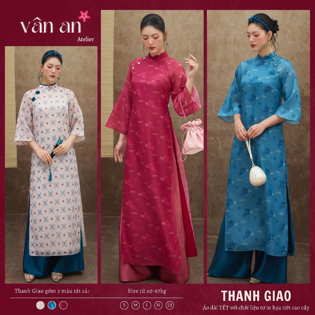 [TẾT 2027] Áo Dài THANH GIAO - Cách Tân Thiết Kế 4 Tà - Chất Liệu Tơ In Hoạ Tiết - Mặc Lễ, Tết, Dạm Ngõ - Áo Dài Vân An