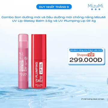 [SVIP] Combo Son dưỡng môi và Dầu dưỡng môi chống nắng MizuMi UV Lip Glassy Balm 3.5g và UV Plumping Lip Oil 4g