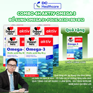 [COMBO 4 HỘP] Dầu Cá Omega 3 Doppelherz - Bổ Sung Omega 3, Acid Folic, Duy Trì Sức Khỏe Tim Mạch (30V)