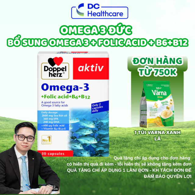 Dầu Cá Omega 3 Doppelherz - Bổ Sung Omega 3, Acid Folic, Duy Trì Sức Khỏe Tim Mạch (30V)