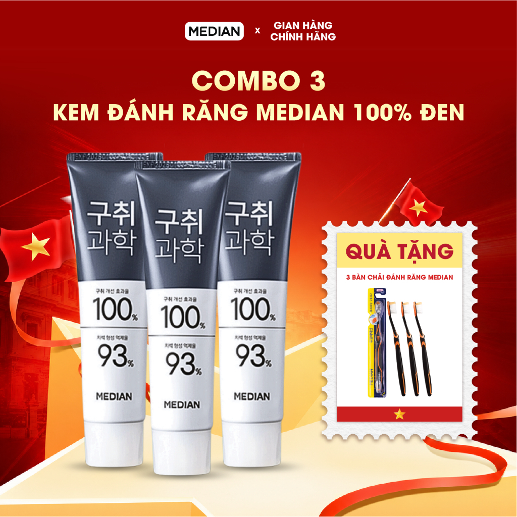COMBO 3 TUÝP Kem Đánh Răng MEDIAN 100% Gum Science Toothpaste Hàn Quốc Chống Viêm Nướu, Giảm Hôi Miệng