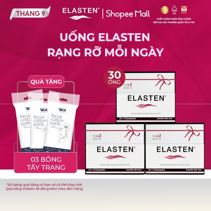 Collagen Elasten - Bộ 3 Hộp (1 liệu trình) Giúp Da Căng Mịn, Chống Lão Hóa, Tóc Chắc Khỏe