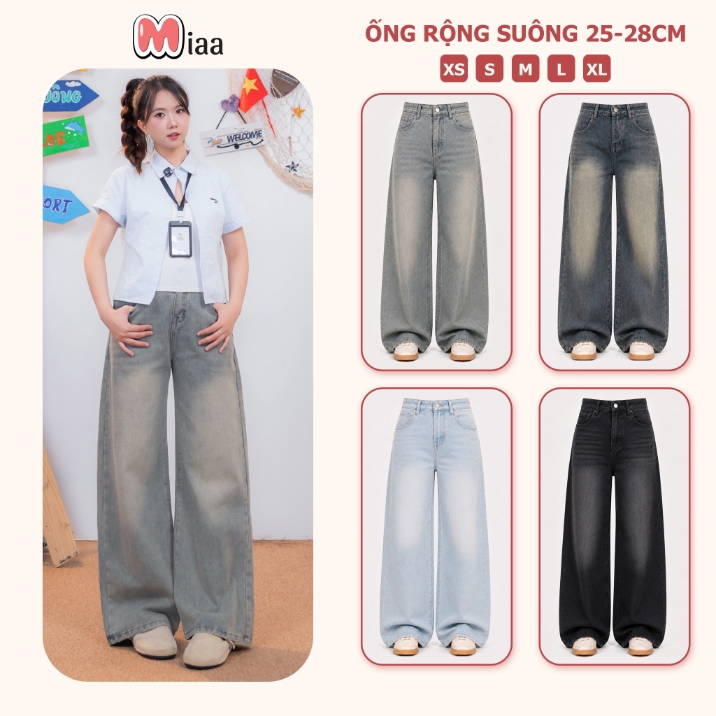 Quần Jeans  Ống Rộng Đứng  MIAA Cạp Cao Màu RETRO , Quần Jeans Ống Suông Ver 1 nhiều màu tôn dáng form unisex