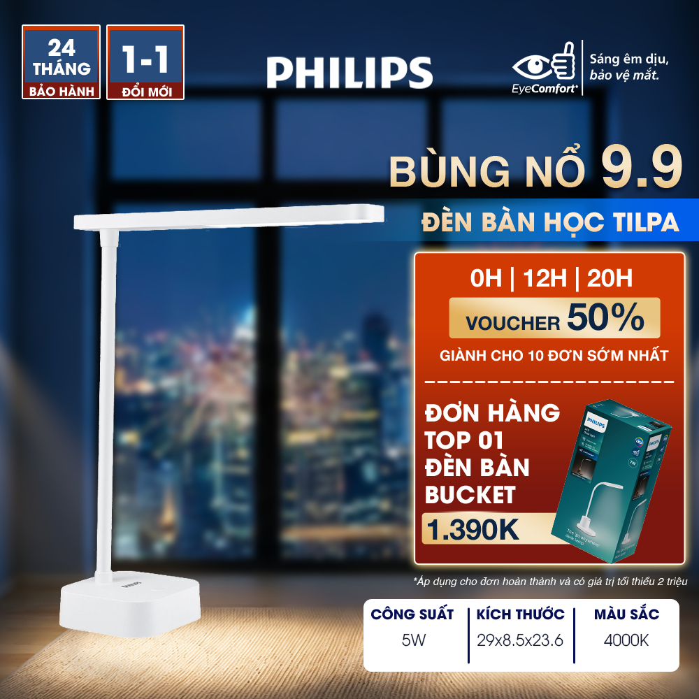 Đèn bàn học PHILIPS bảo vệ mắt DSK212 Tilpa PT 5W 4000K - Điều chỉnh độ sáng, êm dịu cho đôi mắt khỏe đẹp | BigBuy360 - bigbuy360.vn