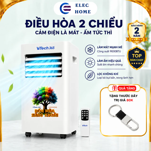 Điều Hòa Di Động VTECH 9000BTU 2 Chiều - Máy Lạnh Đứng Mini 4 Trong 1 Không Cần Lắp Đặt Đục Tường - Bảo Hành 2 Năm
