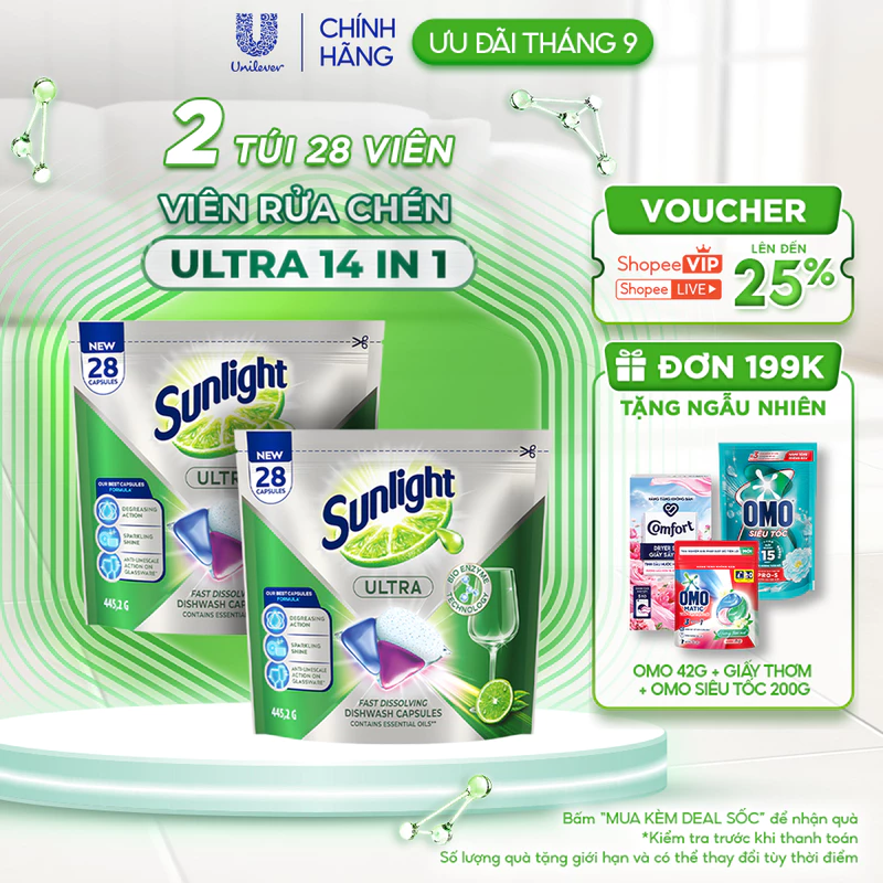 Sunlight Viên Rửa Chén Bát 14 In 1 Dành Cho Máy Rửa Chén - Combo 2 Túi (28 Viên/Túi) — ảnh 1