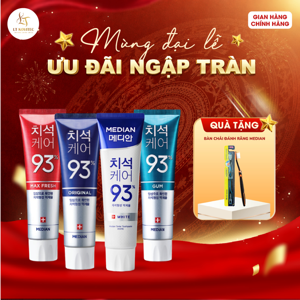 Kem Đánh Răng MEDIAN 93% Trắng Răng, Ngừa Mảng Bám, Chống Viêm Lợi, Giúp Hơi Thở Thơm Mát 120g