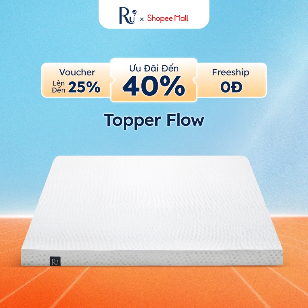 Topper Flow Ru9 Cao Cấp 5cm | Topper Foam | 2 Lớp Foam Êm Ái Nâng Đỡ | Dễ Dàng Cuộn Gọn | Tặng Túi Đựng Tiện Lợi