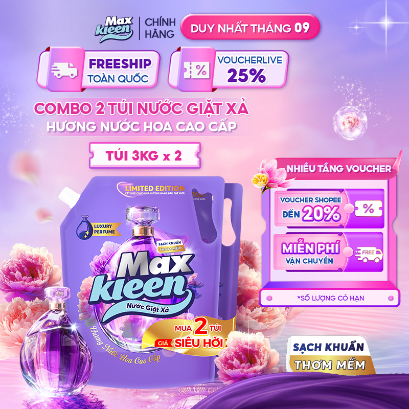 Combo 2 Nước Giặt Xả MaxKleen hương nước hoa cao cấp