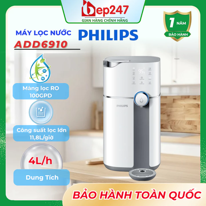 Máy Lọc Nước Philips ADD6910 RO Để Bàn 5 Lõi 1 Bình 4L UV Làm Nóng Nhanh 4 Mức Nhiệt Chính Hãng