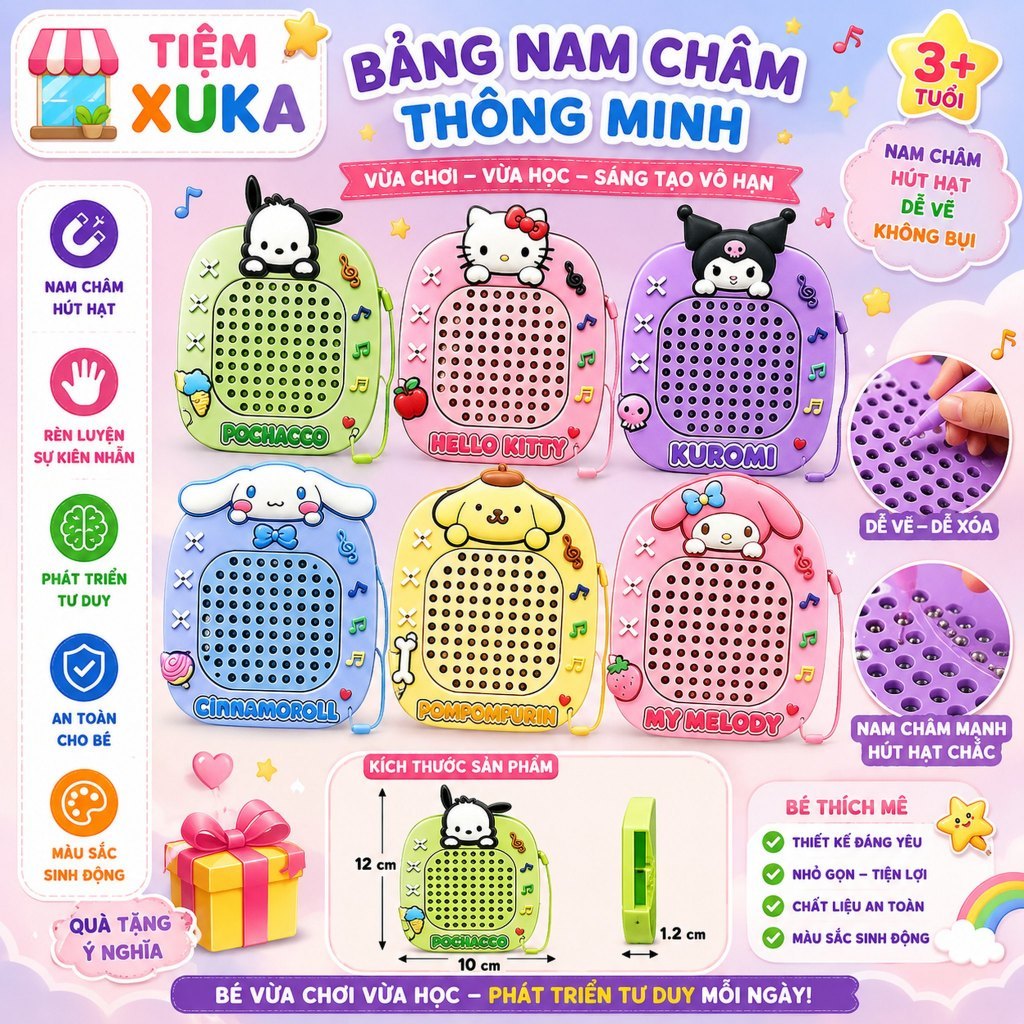 Bảng Vẽ Sanrio + Móc Khóa Bi Thép- Phụ Kiện Túi Dễ Thương, Quà Tặng Sinh Nhật Cho Bé