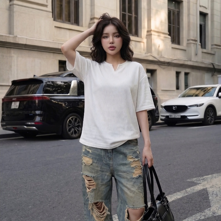 Áo Thun Tay Dài/Ngắn Form Rộng Unisex Oversize Cổ V, Áo Thun Trơn chất mịn mềm mại co giãn QMT | BigBuy360 - bigbuy360.vn