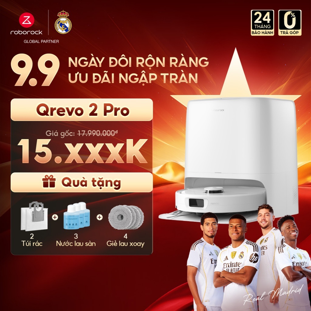 Roborock Qrevo 2 Pro robot hút bụi lau nhà | Tự động đổ rác, giặt sấy giẻ | Lực hút 25.000pa | Bảo hành 2 năm