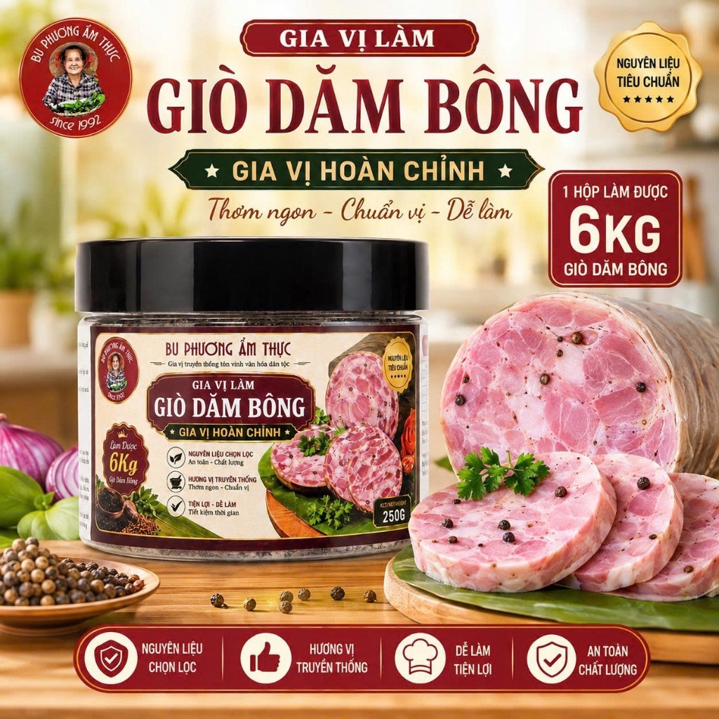 Gia Vị Làm Giò Dăm Bông 250G (Dùng Cho 6Kg Giò) - Thương Hiệu Bu Phương Ẩm Thực (Chuẩn Vị Đậm Đà)