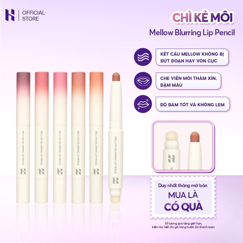 Chì Kẻ Môi HOLIKA HOLIKA Mellow Blurring Lip Pencil Mềm Mịn Lên Màu Chuẩn Chống Lem