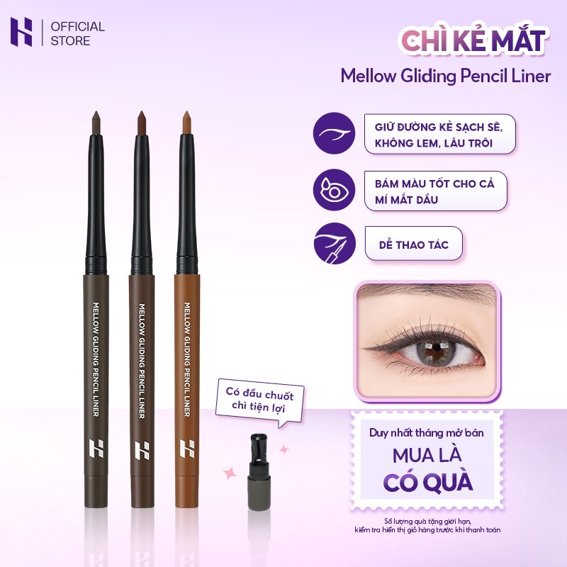 Chì Kẻ Mắt Mellow Gliding Pencil Liner Chống Lem Lâu Trôi HOLIKA HOLIKA
