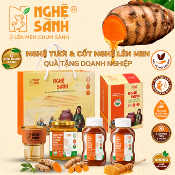 Set Quà Tặng Doanh Nghiệp - Nghệ tươi mật ong ủ chum sành & Cốt nghệ mật ong ủ chum sành giúp đẹp da tốt cho hệ tiêu hóa