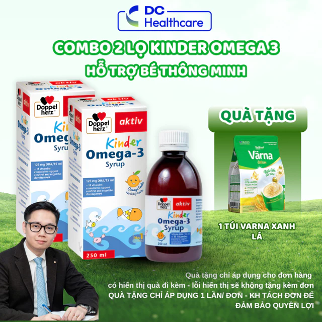 Combo 2 Hộp Siro Bổ Sung Omega 3 Kinder Omega 3 Syrup - Tăng Cường Thị Lự, Trẻ Tăng Động Giảm Chú Ý