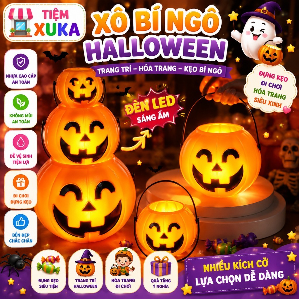 Giỏ Bí Ngô - Đèn lồng Bí Ngô Halloween - Đen Bí Ngô Các Mẫu