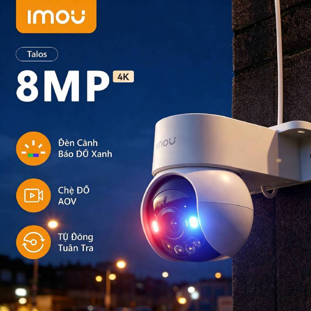 IMOU Camera Wifi Ngoài TrờI Talos 5MP 3K /8MP 4K |Đèn cảnh báo đỏ-xanh | AI SENSE phát hiện người/xe cộ