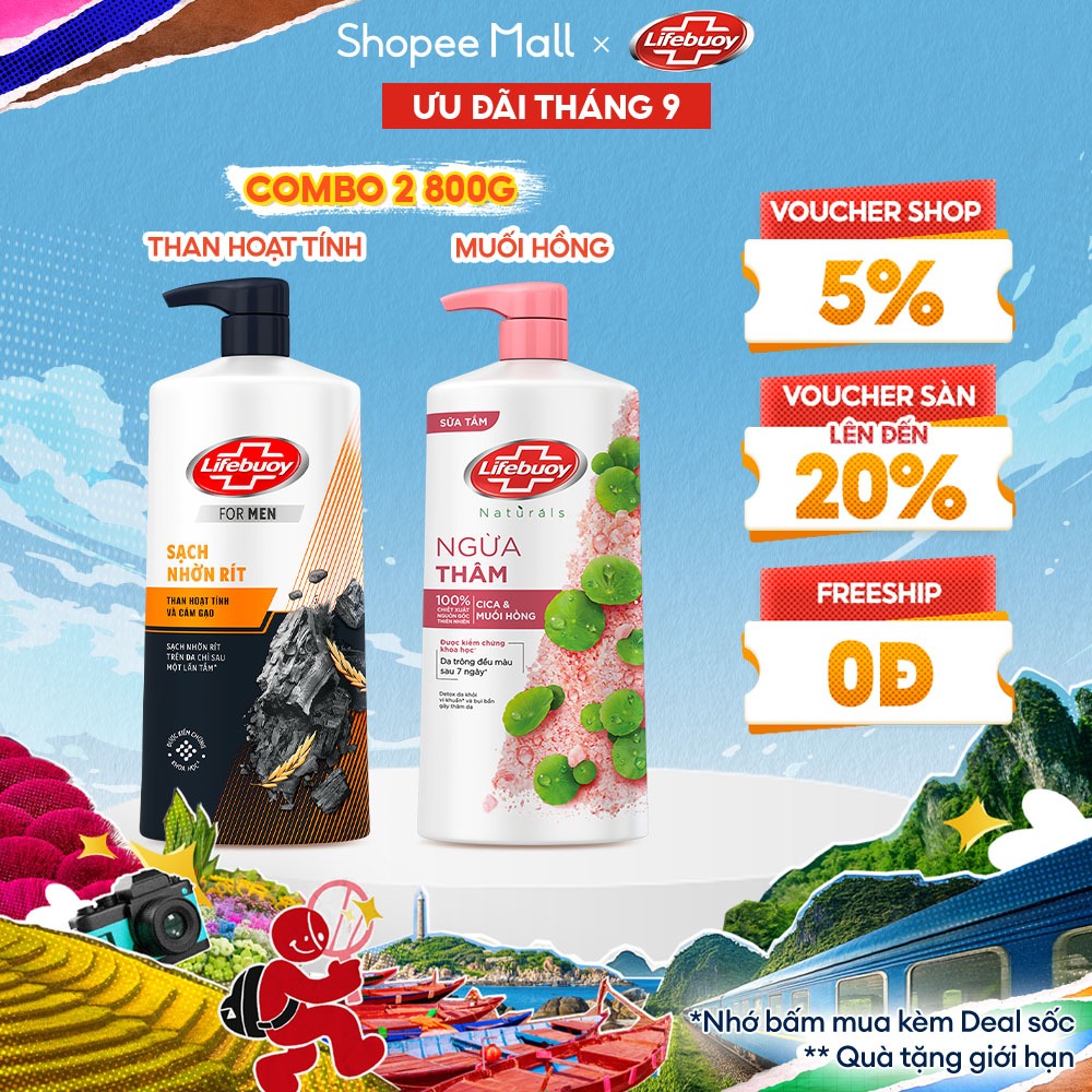 Combo 2 Sữa tắm Lifebuoy Thiên nhiên Detox Và Chăm Sóc Chuyên Sâu 800g