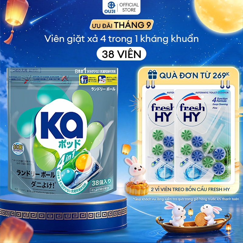Viên Giặt Quần Áo KA pod 4in1 diệt mạt bụi, làm sạch sâu & kháng khuẩn (38 viên)