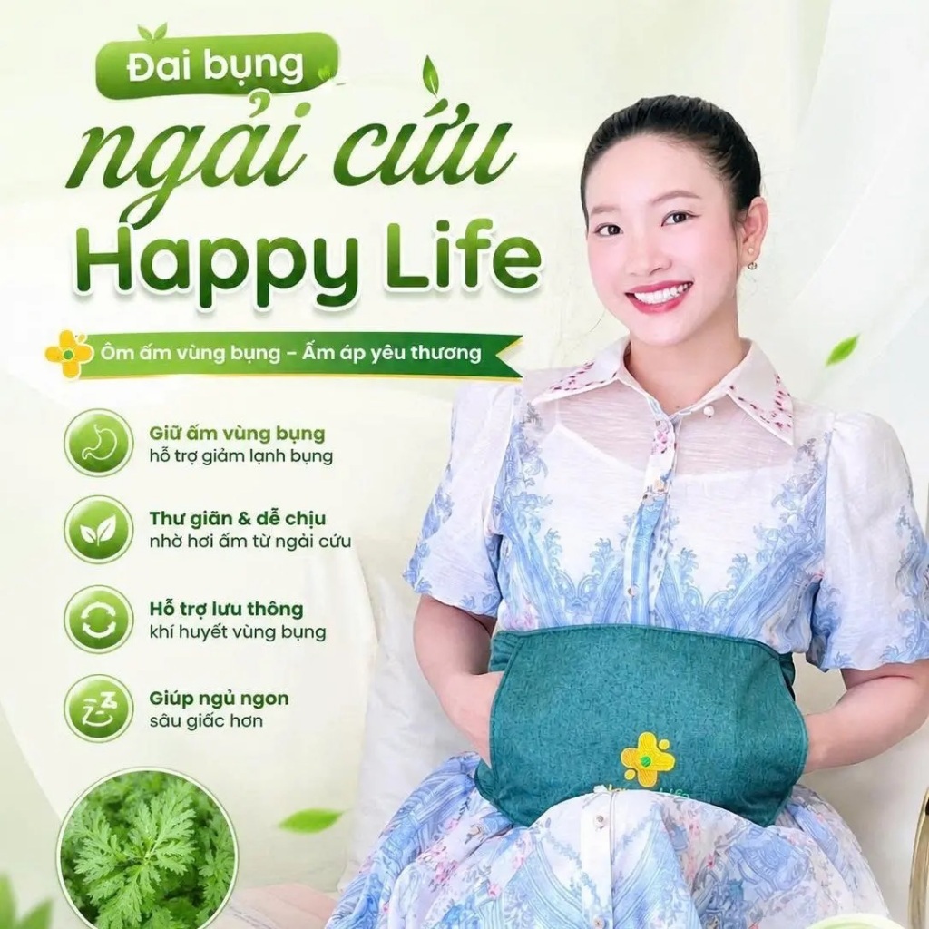 Đai Bụng Ngải Cứu Happy Life Hỗ Trợ Giảm Đau Bụng Kinh, Giữ Ấm Vùng Bụng, Thư Giãn Cơ Thể, Điều Hòa Kinh Nguyệt