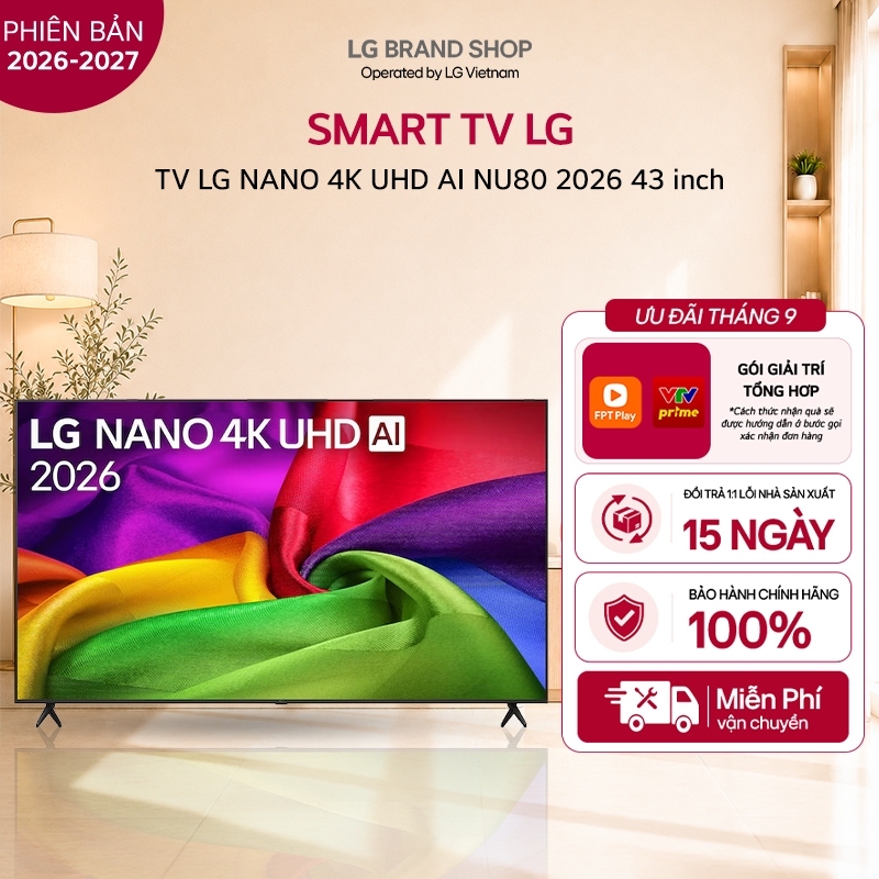 43NU805BPSC.ATVQ - Tivi thông minh LG NANO 4K UHD AI NU80 2026 43 inch