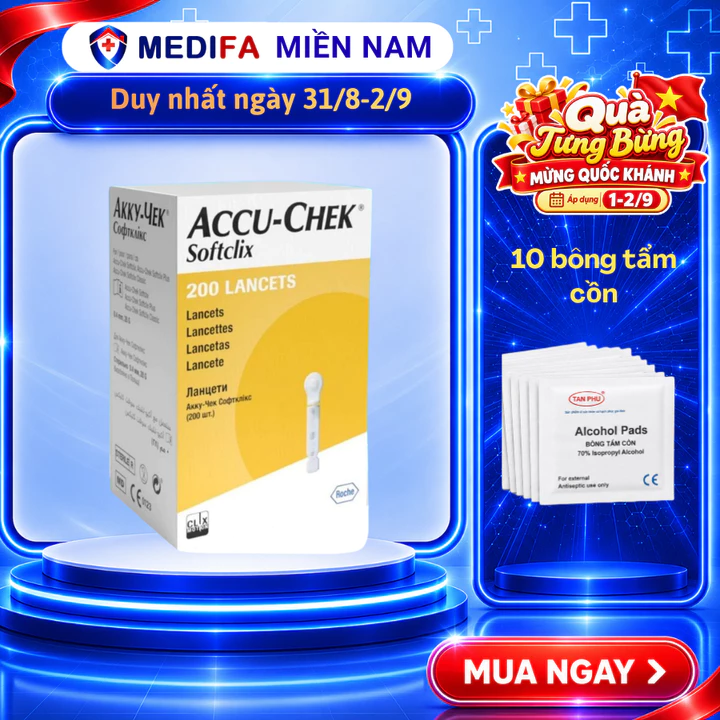 Kim Lấy Máu Accu-Chek Softclix Roche Combo 200 Kim - Kim Tiệt Trùng Giảm Đau Chính Hãng