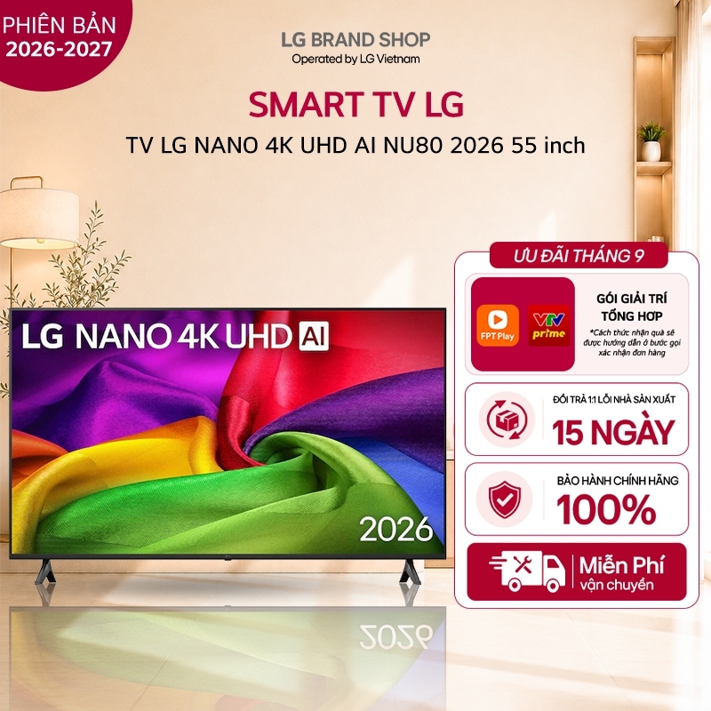 [Chỉ giao miền Nam/Trung] 55NU805BPSB.ATVQ - Tivi thông minh LG NANO 4K UHD AI NU80 2026 55 inch