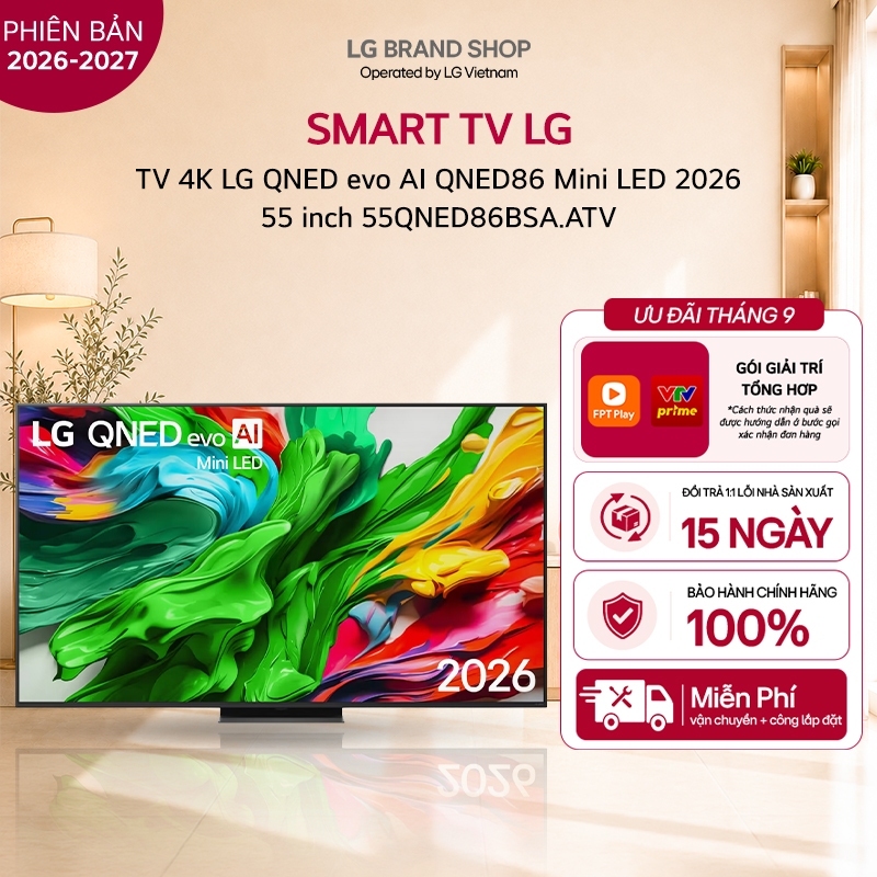 55QNED86BSA.ATV - Tivi thông minh LG 4K QNED evo AI QNED86 Mini LED 2026 55 inch
