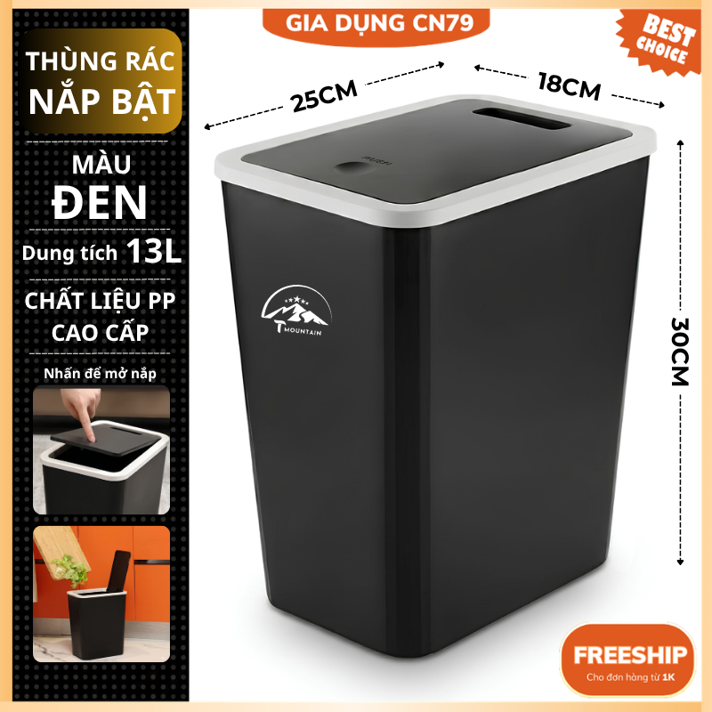 thùng rác có nắp nhấn nút tiết kiệm không gian nhựa PP, Thùng rác văn phòng nhà bếp
