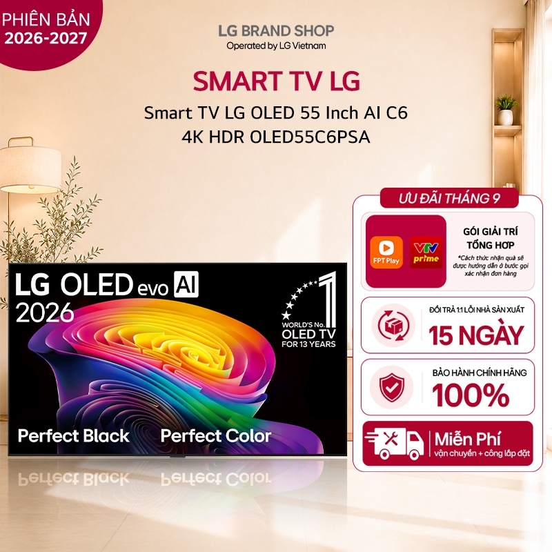 [Chỉ giao miền Nam/Bắc] OLED55C6 - Tivi thông minh LG 55 Inch OLED evo AI C6 OLED 4K HDR OLED55C6