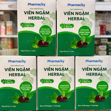 Viên ngậm thảo dược Pharmacity Herbal Lozenges hỗ trợ giảm ho, đờm, đau rát họng (50 viên)/ Kẹo ngậm thảo dược