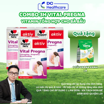 [COMBO 3] Vital Pregna - Vitamin Tổng Hợp Cho Bà Bầu, DHA Bầu, Acid Folic, Sắt, Doppelherz (30v)