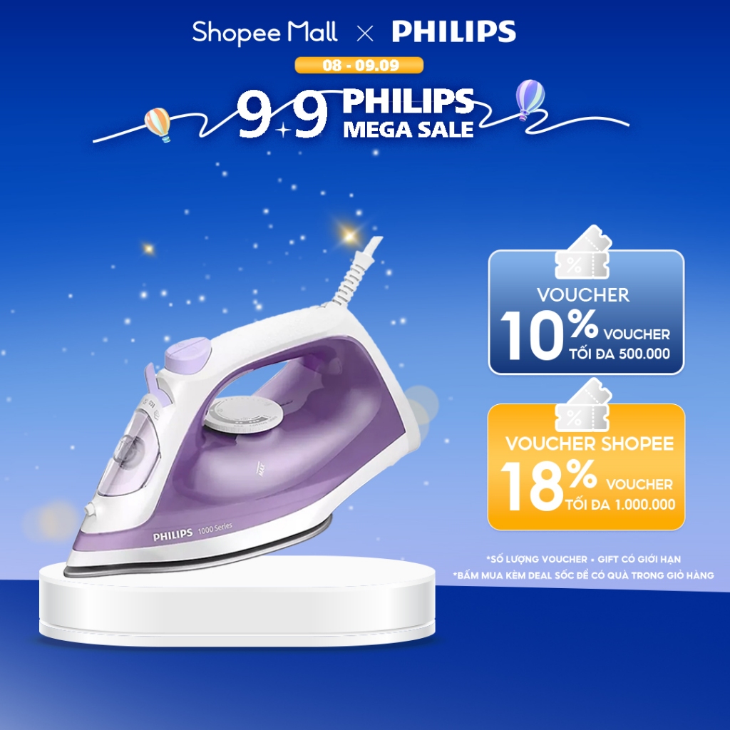 BÀN ỦI HƠI NƯỚC Philips DST1040/30 | 2000W | mặt đế chống dính - Hàng Chính Hãng