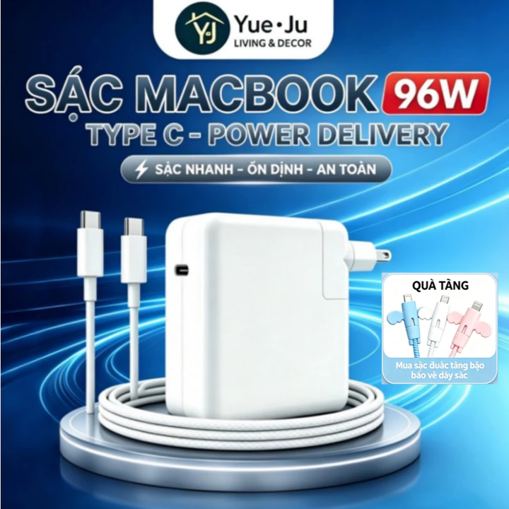 Bộ sạc dành cho MacBook Air M1 M2 M3 13inch Sạc MacBook Pro 13 M1 14 M1 Pro M2 Pro M3 công suất 96W TYPE-C chân gập gọn