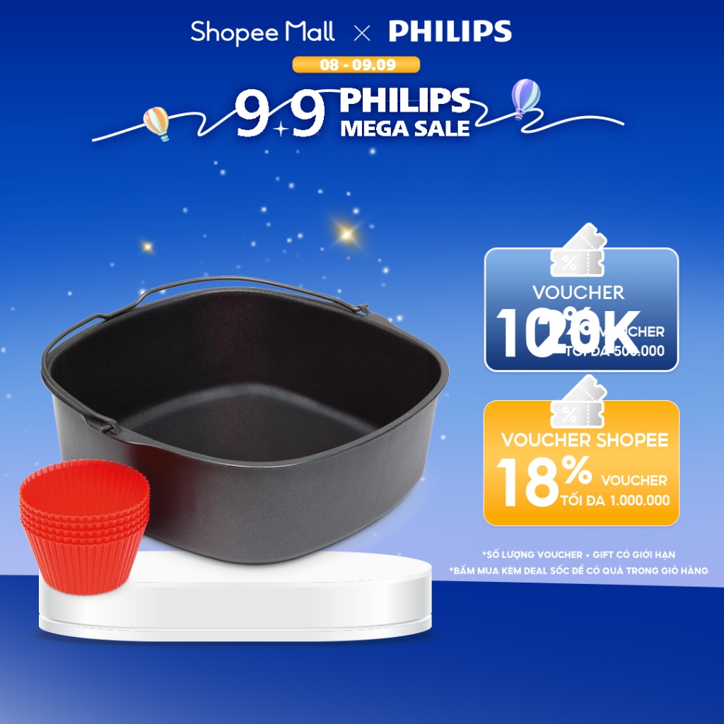 Bộ Phụ Kiện Khay Lót Chiên Nướng 1.3L Cho Nồi Chiên Không Dầu (Tặng Kèm Đế Silicon) Philips HD9925/01