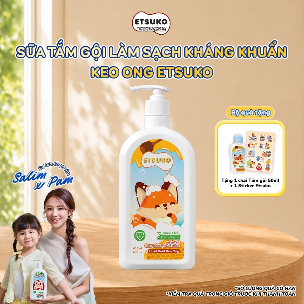 Sữa Tắm Gội Cho Bé Kháng Khuẩn Chiết Xuất Keo Ong ETSUKO 600ml Làm Sạch Bảo Vệ Làn Da Nhạy Cảm