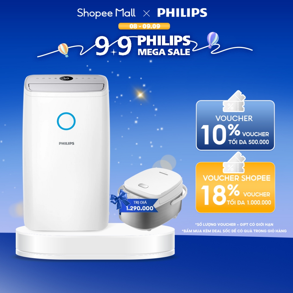 Máy Hút ẨM Không Khí Philips DE3306/11 |lên đến 34,3 lít/ngày - Hàng Chính Hãng