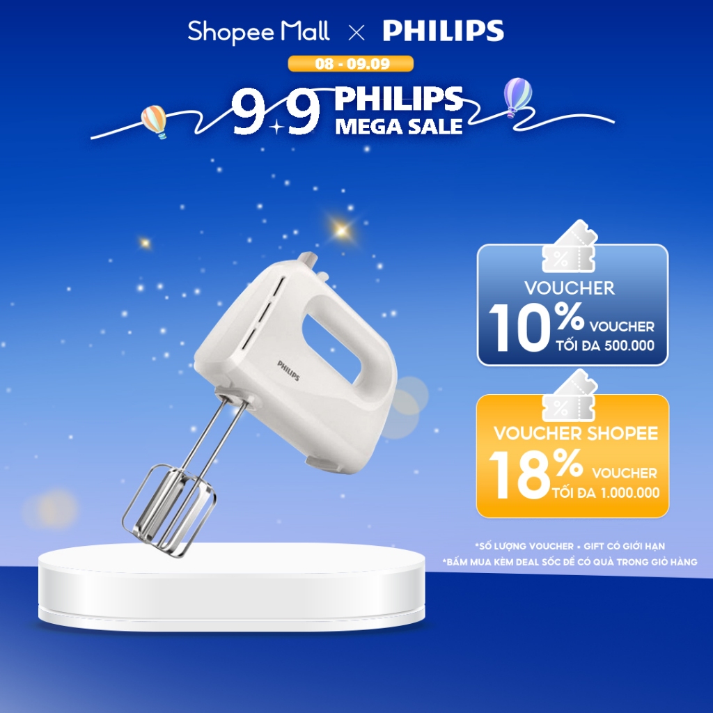Máy đánh trứng cầm tay PHILIPS HR3705/20 - Hàng Chính Hãng