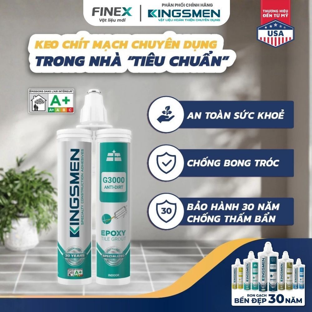 Keo chít mạch 2 thành phần Kingsmen G3000 chuyên dùng trong nhà, keo chà ron gạch chống thấm, chống bám bẩn