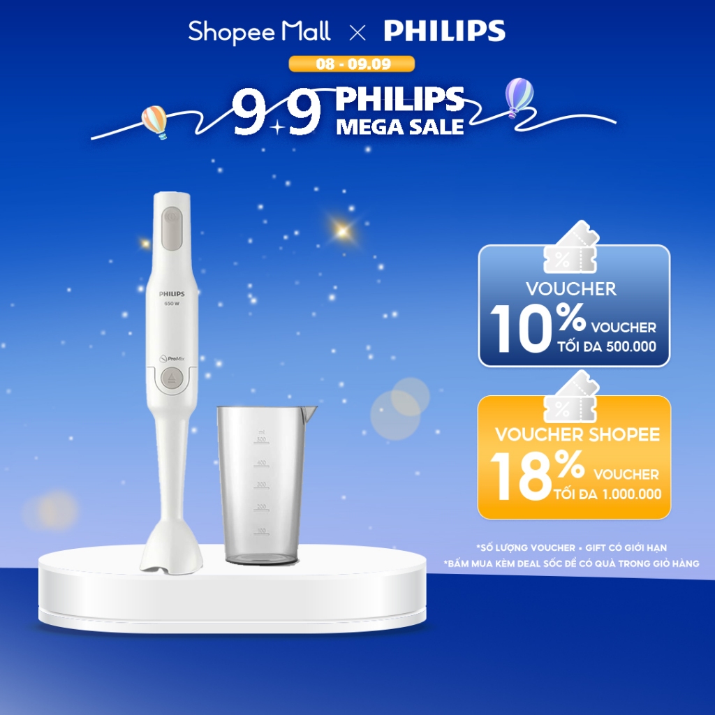  Máy xay cầm tay PHILIPS Promix HR2531 /00 650W thanh tay nhựa - Hàng Chính Hãng