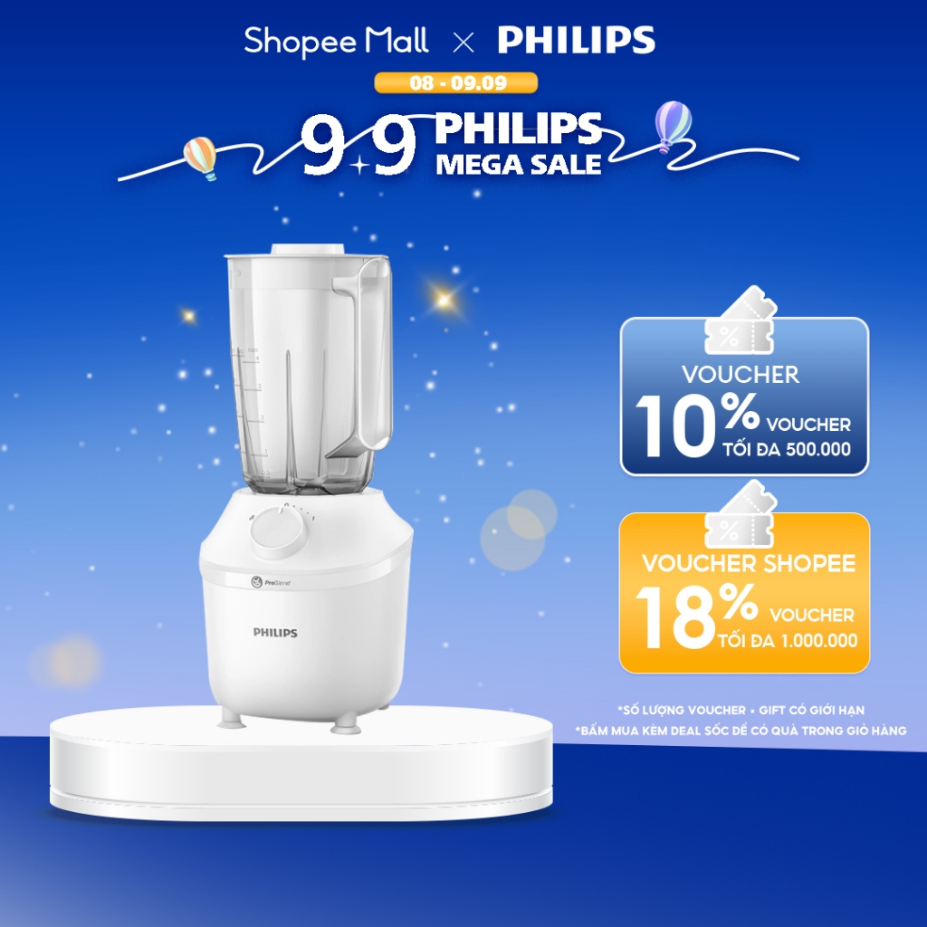 Máy Xay sinh tố Philips HR2041/00 model mới |450W| thân máy + 01 cối lớn|  Xay nhuyễn mịn  - Hàng Chính Hãng